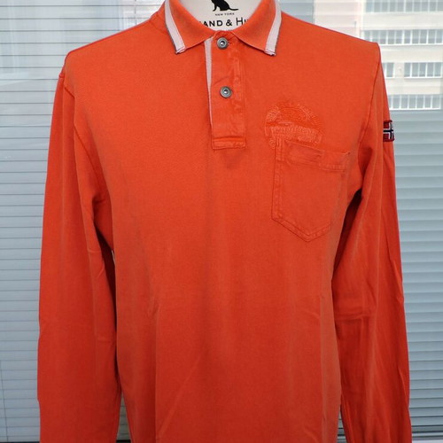 Napapijri Mens Graphic Long Sleeve Polo Shirt used, size L, orange