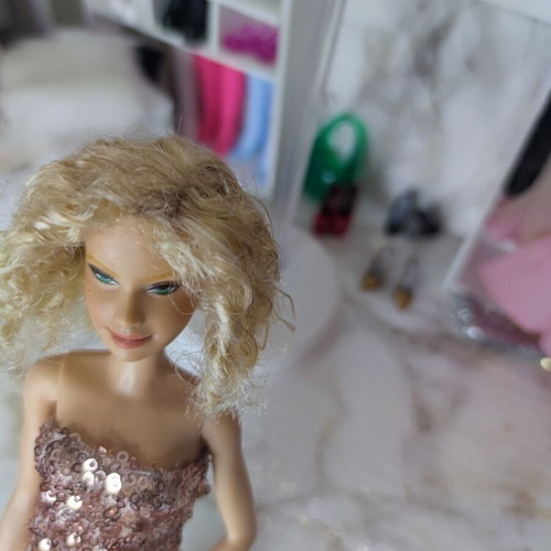 Barbie Curly Hair OOAK used with handmade pink gold dress