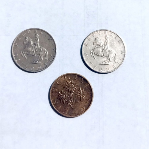 Austrian coins used, set of 3 (1, 5 schilling)