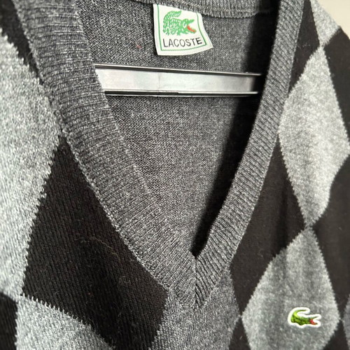 Lacoste men's V neck sweater large like new, black and gray