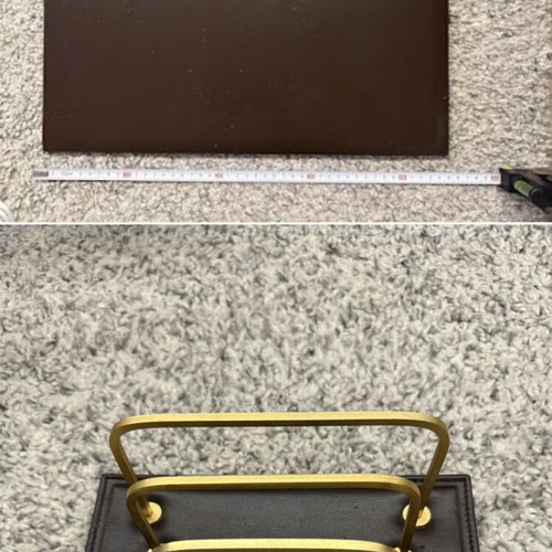 Vintage office set with leather writing pad and letter rack used