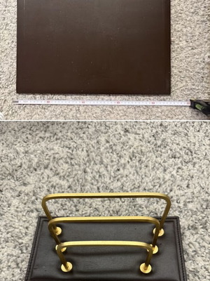 Vintage office set with leather writing pad and letter rack used