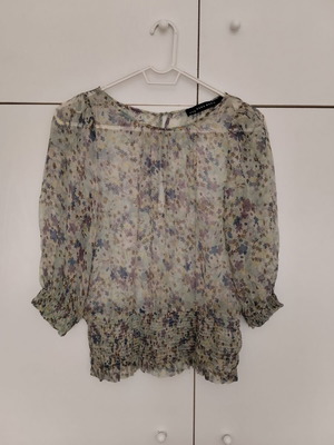 Zara women's tulle blouse like new small medium floral smocking detail