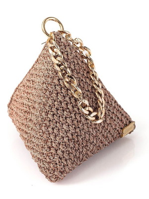 Handmade Triangular Handbag Gold Color New