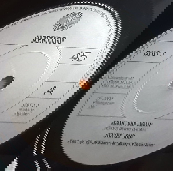 STATUS QUO ~ AGAIN AND AGAIN/ TOO FAR GONE (1978, Vertigo, 7" single, αυθεντική UK έκδοση)