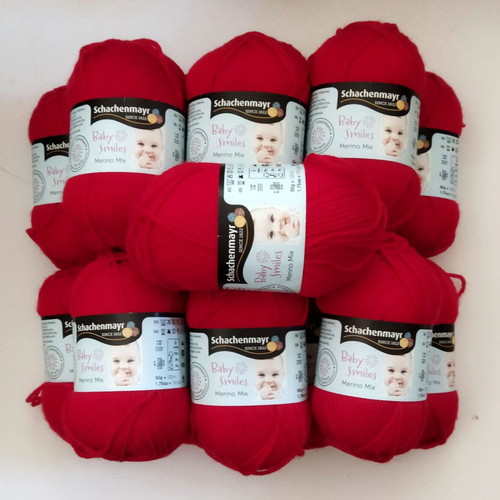 Schachenmayr Baby Smiles Merino Mix knitting yarn new, red, pack of 15