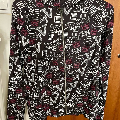 Save The Queen jacket with zipper and hood like new, size S, black-white