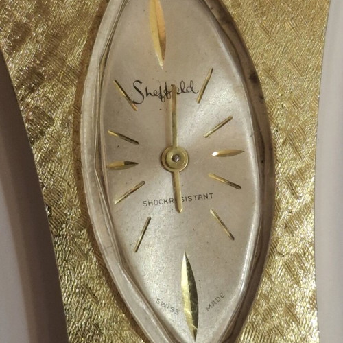Vintage Sheffield gold tone watch uniquely shaped 1970s used, not working