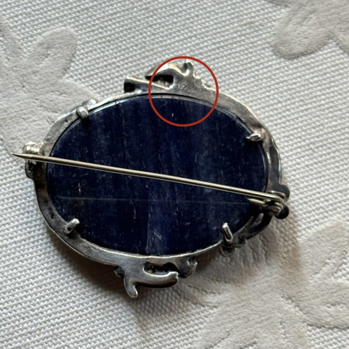 Vintage silver brooch 925 with large blue stone