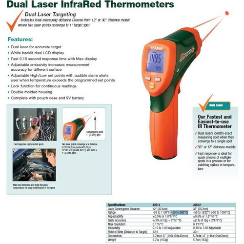 Extech 42511 Dual Beam Laser Thermometer new
