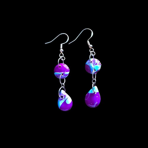 Handmade earrings from recycled plastic, purple and blue, new