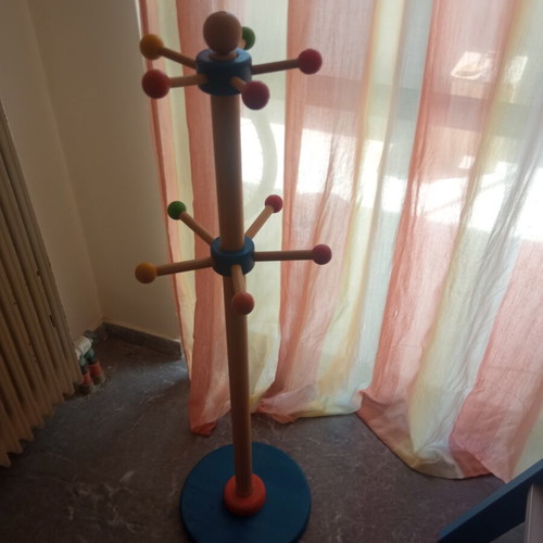 Children's colorful wooden coat rack used, height 1.10m