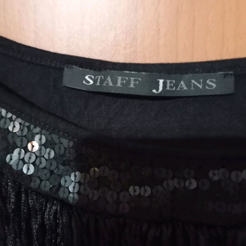Staff Jeans top black like new with fringes elastic