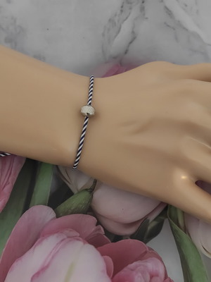 Μάρτης βραχιόλι μακραμέ για άντρα με ατσάλινη χάντρα και μπλε κορδόνι