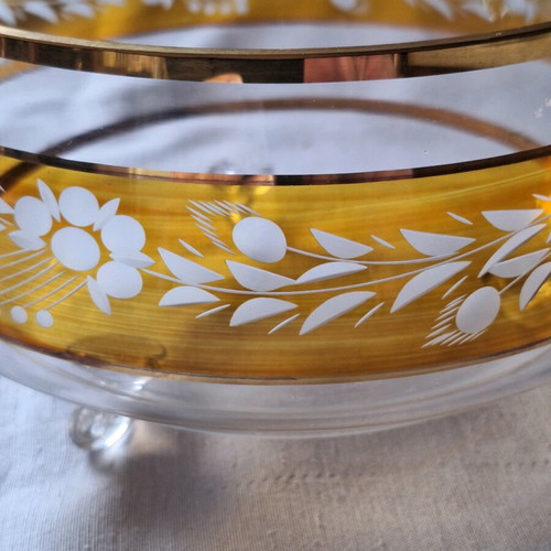 Crystal bowl with amber taillé border like new