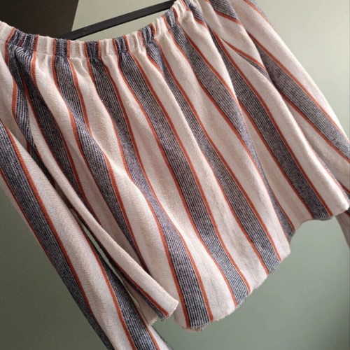 Zara crop top off shoulder used, striped, grey and beige