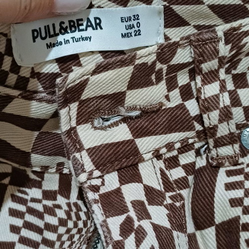 Pants used with brown and beige pattern