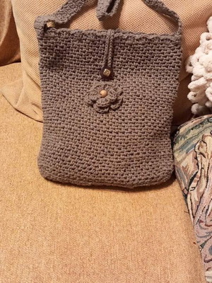 Knitted shoulder bag new, brown, handmade from scratch