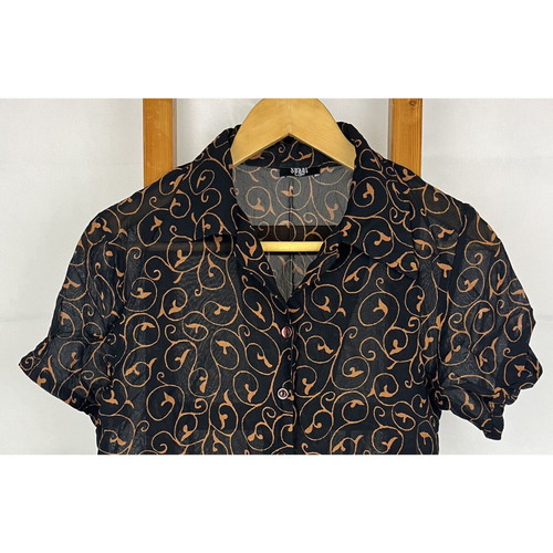 Vintage black shirt M 100% viscose with brown abstract print used