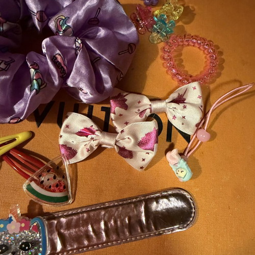 Various hair clips, barrettes and bracelet set