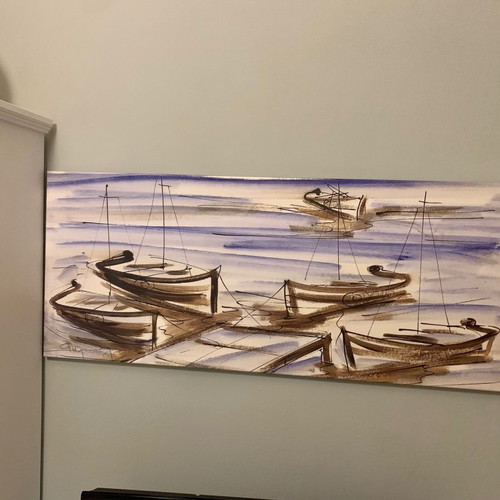 Painting with boats by Iliopoulos new canvas print