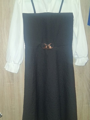 Black and white long dress for girls with elastic waist