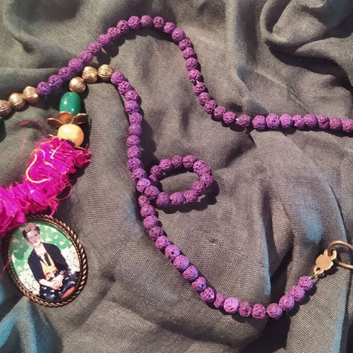 Boho ethnic handmade vintage necklace pendant with Frida Kalo portrait like new
