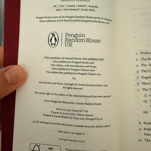 Penguin Pocket Philosophy The Communist Manifesto hardcover new edition