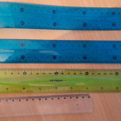 Set of used rulers and protractors