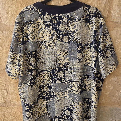 Vintage Patchwork Floral Short Sleeve Blouse used, size L
