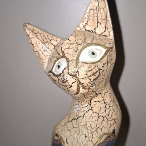 Wooden cat figurines set of 2, 26 cm, like new, decorative crackle finish
