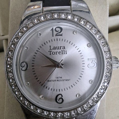 Laura Torelli crystals watch used, white rubber strap