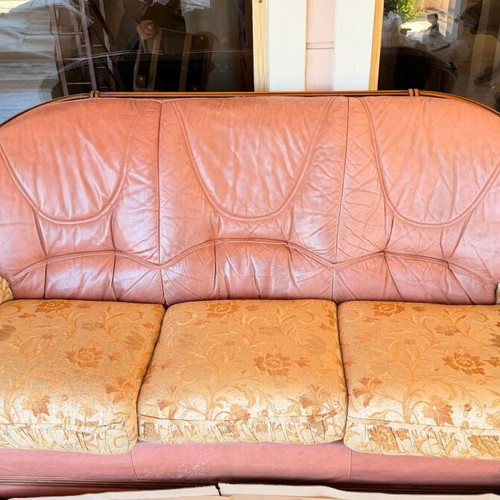 Living room set 5 pieces leather and fabric refurbished, Palazzo Athens