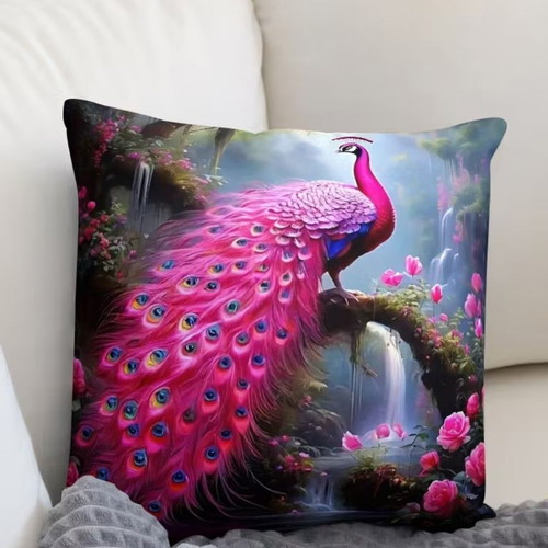 Pink Peacock Pillowcase new, 40x40 cm, decorative embroidery