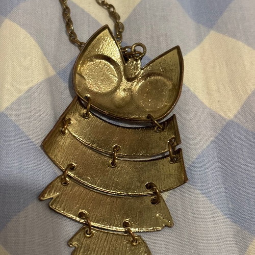 Vintage owl necklace used, gold color, enamel decoration