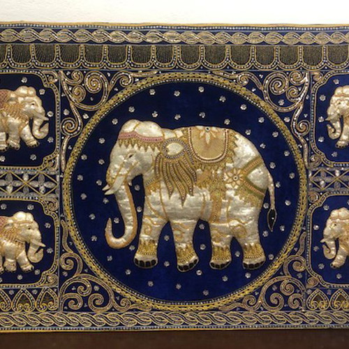 Hand-Embroidered Burma with Gold Thread from Thailand 85x135