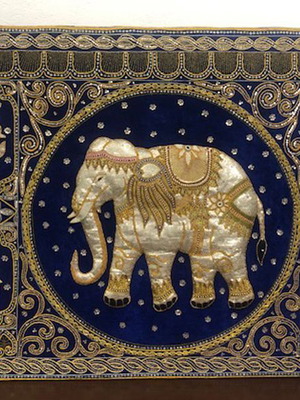 Hand-Embroidered Burma with Gold Thread from Thailand 85x135