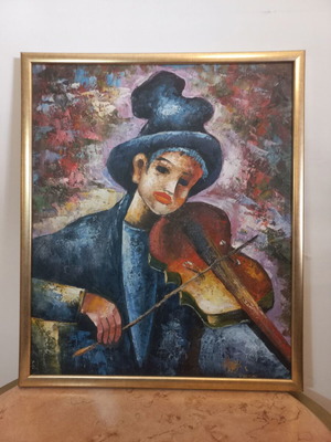 Oil painting on canvas "The Boy with the Violin" like new, 66x55 cm