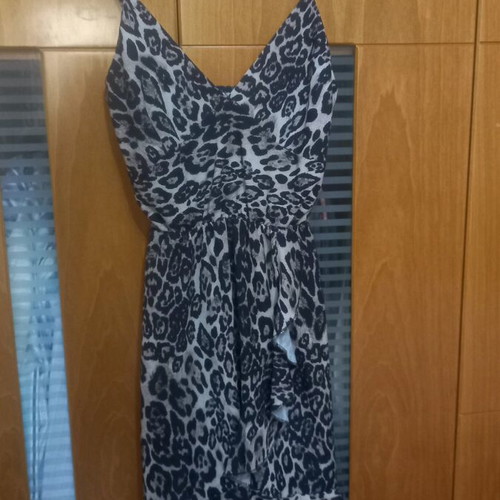 Spaghetti strap dress like new, Italian, leopard print, black and beige, size S