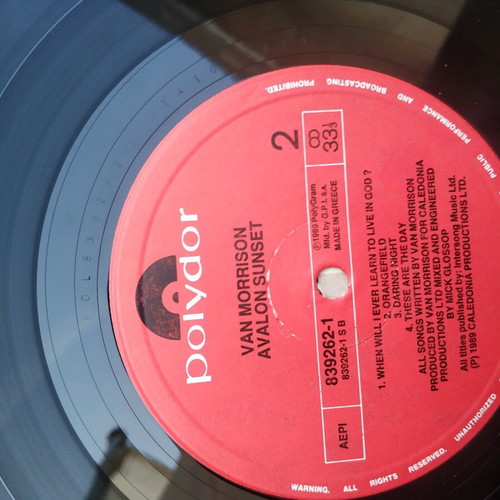 Van Morrison Avalon Sunset LP moderate cover, record in very good condition