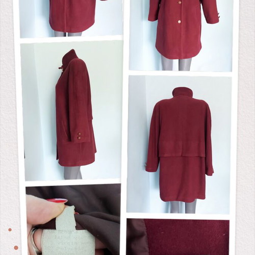 Wega red women's coat, vintage style, wool blend, sizes L-XXL