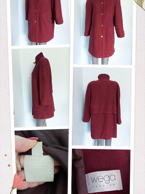Wega red women's coat, vintage style, wool blend, sizes L-XXL
