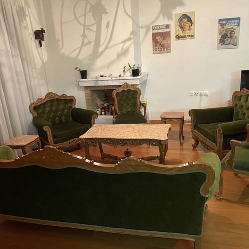 Vintage classic 6-piece living room set used with carved solid wood and marble tables