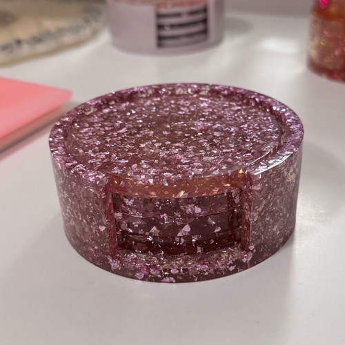 Coasters with liquid glass and gold purple leaves new
