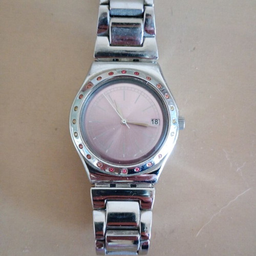 Swatch Pinkaround wristwatch women's like new, pink and silver
