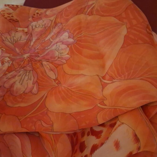 Salvatore Ferragamo silk scarf, apricot color, jungle design