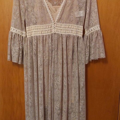 Impressive lace dress and fitted dress, new, grey-beige XS-S