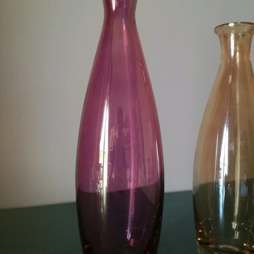 Vases used, two colored with gift purple vase with embossed design