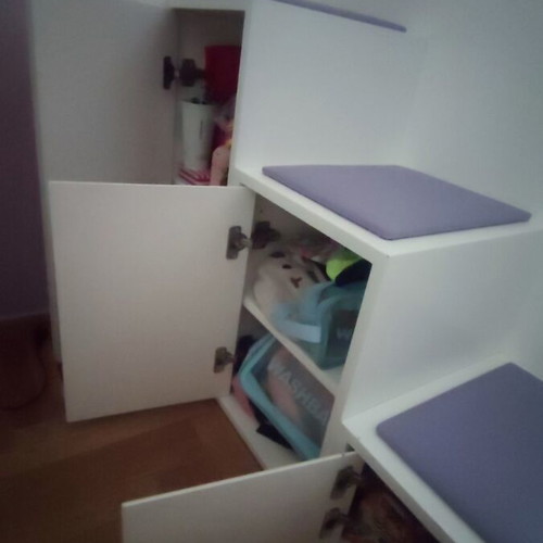 Bed with storage space, lacquered wood