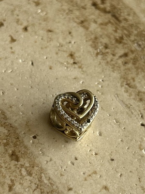 Pandora heart charm 14K gold plated with cubic zirconia used